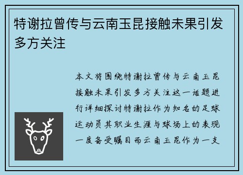 特谢拉曾传与云南玉昆接触未果引发多方关注